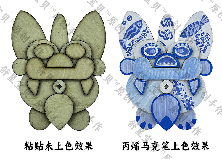 舒星宝贝 瓦猫B款木质手作DIY - 上色效果对比图