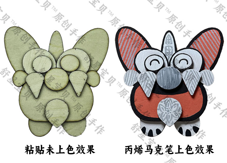 舒星宝贝 瓦猫A款木质手作DIY - 上色效果对比图